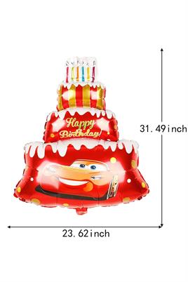 Araba Temalı Pasta Şeklinde Folyo Balon Happy Birthday Doğum Günü Balonu 80×60 cm