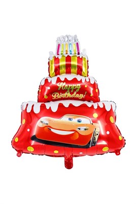 Araba Temalı Pasta Şeklinde Folyo Balon Happy Birthday Doğum Günü Balonu 80×60 cm