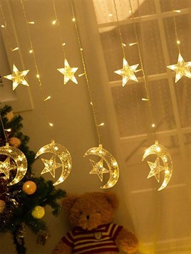 Ay Yıldız Dekoratif Saçak Perde Led 3x1 Metre Fişli Günışığı