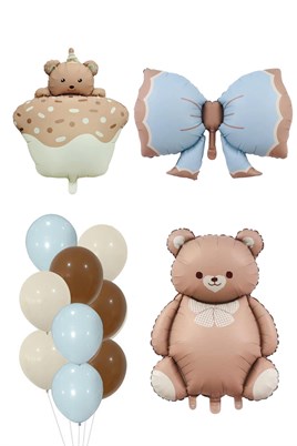 Baby Shower Retro Ayıcık Temalı Erkek Bebek Kutlama Seti