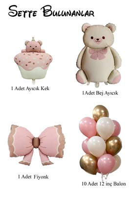 Baby Shower Retro Ayıcık Temalı Kız Bebek Kutlama Seti