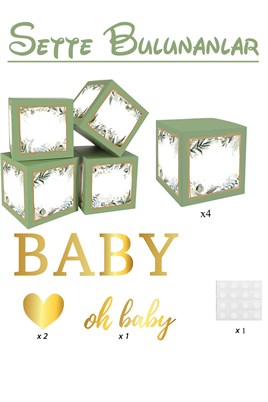 Baby Yazılı Adaçayı Konsept Baby Shower Dekorasyon Kutu Set