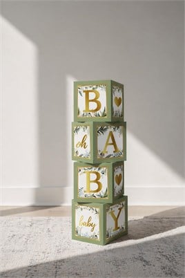 Baby Yazılı Adaçayı Konsept Baby Shower Dekorasyon Kutu Set