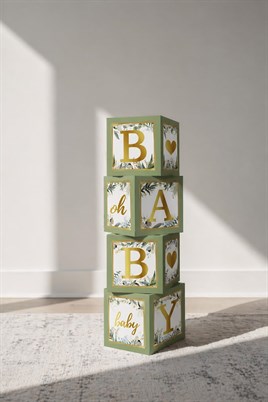 Baby Yazılı Adaçayı Konsept Baby Shower Dekorasyon Kutu Set