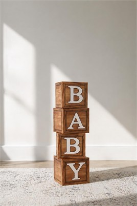 Baby Yazılı Ahşap Damarlı Baby Shower Dekorasyon Kutu Set