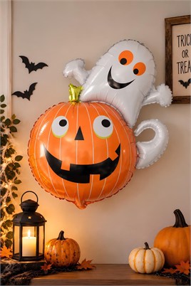 Bal Kabağı ve Hayalet Tasarımlı 65x 80 Cm Folyo Balon Halloween Cadılar Bayramı Parti Malzemesi