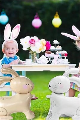 Bej 3D Büyük Boy Tavşan Folyo Balon