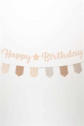 Bej Bohem Happy Birthday Banner Seti – Ekose Flamalı Doğum Günü Süsleme Dekorasyon Seti