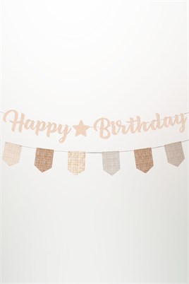 Bej Bohem Happy Birthday Banner Seti – Ekose Flamalı Doğum Günü Süsleme Dekorasyon Seti