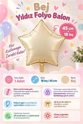 Bej Yıldız Folyo Balon 45 cm - Bebek Çocuk Parti Kutlama