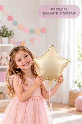Bej Yıldız Folyo Balon 45 cm - Bebek Çocuk Parti Kutlama