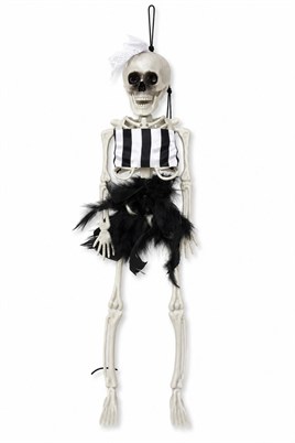 Beyaz Fiyonklu Tüllü İskelet Süs 43 Cm Halloween Cadılar Bayramı Parti Malzemesi