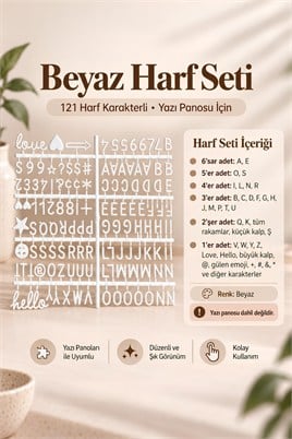 Beyaz Harf Seti, 121 Harf Karakterli; Yazı Panosu İçin