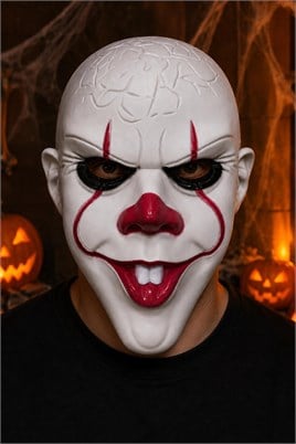 Beyaz Korku Palyaço Maskesi – Halloween Cadılar Bayramı Tam Yüz Kostüm Maskesi