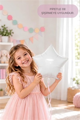 Beyaz Yıldız Folyo Balon 45 cm - Bebek Çocuk Parti Kutlama