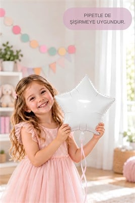 Beyaz Yıldız Folyo Balon 45 cm - Bebek Çocuk Parti Kutlama