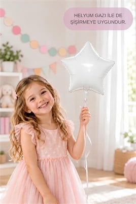 Beyaz Yıldız Folyo Balon 45 cm - Bebek Çocuk Parti Kutlama