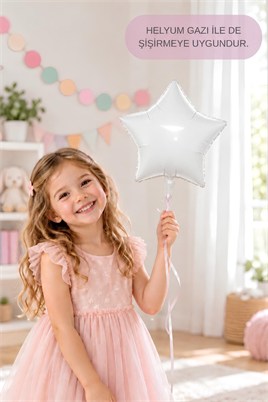Beyaz Yıldız Folyo Balon 45 cm - Bebek Çocuk Parti Kutlama