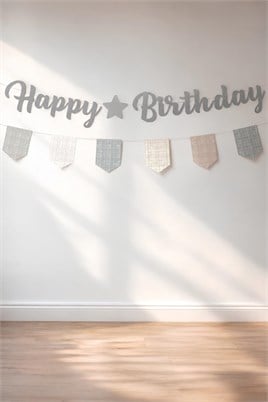 Bohem Happy Birthday Banner Seti – Ekose Flama Süslü Doğum Günü Dekorasyon Bannerı