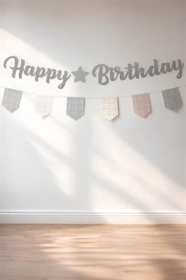 Bohem Happy Birthday Banner Seti – Ekose Flama Süslü Doğum Günü Dekorasyon Bannerı