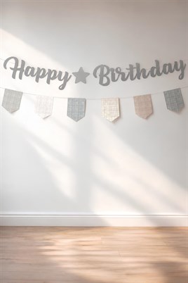 Bohem Happy Birthday Banner Seti – Ekose Flama Süslü Doğum Günü Dekorasyon Bannerı