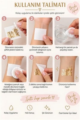 Bride To Be 1 Bride 10 Team Bride Gold Renkli Geçici Dövme Model 2