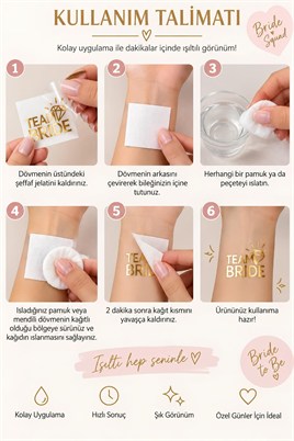 Bride To Be 1 Bride 10 Team Bride Gold Renkli Geçici Dövme Model 2