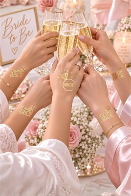 Bride To Be 1 Bride 10 Team Bride Gold Renkli Geçici Dövme Model 2