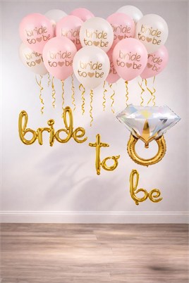 Bride To Be Balon Set; Baskılı Balon, Gold Folyo ve Tek Taş Yüzük