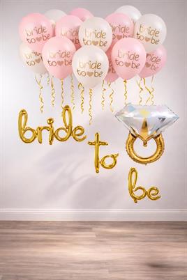 Bride To Be Balon Set; Baskılı Balon, Gold Folyo ve Tek Taş Yüzük