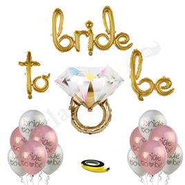 Bride To Be Balon Set; Baskılı Balon, Gold Folyo ve Tek Taş Yüzük