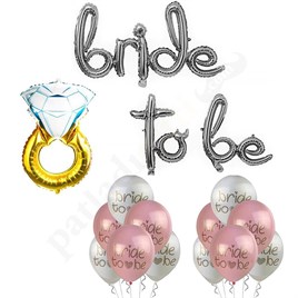 Bride To Be Balon Set; Baskılı Balon, Gümüş Folyo ve Tek Taş Yüzük