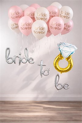 Bride To Be Balon Set; Baskılı Balon, Gümüş Folyo ve Tek Taş Yüzük