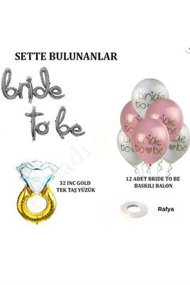 Bride To Be Balon Set; Baskılı Balon, Gümüş Folyo ve Tek Taş Yüzük