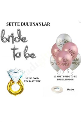 Bride To Be Balon Set; Baskılı Balon, Gümüş Folyo ve Tek Taş Yüzük