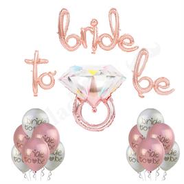 Bride To Be Balon Set; Baskılı Balon, Rose Gold Folyo ve Tek Taş Yüzük