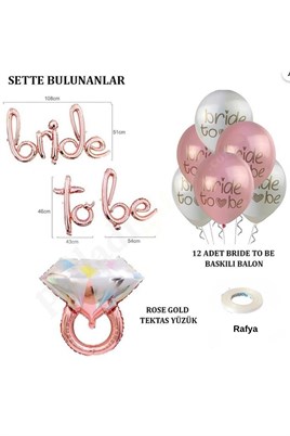Bride To Be Balon Set; Baskılı Balon, Rose Gold Folyo ve Tek Taş Yüzük