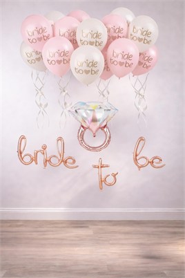 Bride To Be Balon Set; Baskılı Balon, Rose Gold Folyo ve Tek Taş Yüzük