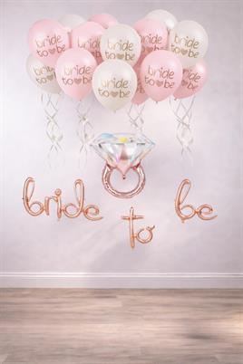 Bride To Be Balon Set; Baskılı Balon, Rose Gold Folyo ve Tek Taş Yüzük