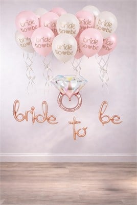 Bride To Be Balon Set; Baskılı Balon, Rose Gold Folyo ve Tek Taş Yüzük