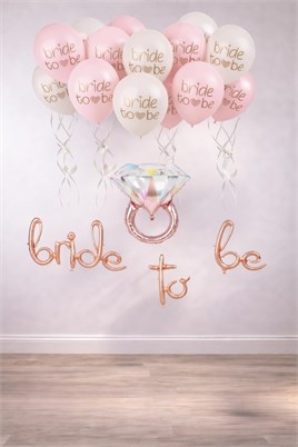 Bride To Be Balon Set; Baskılı Balon, Rose Gold Folyo ve Tek Taş Yüzük