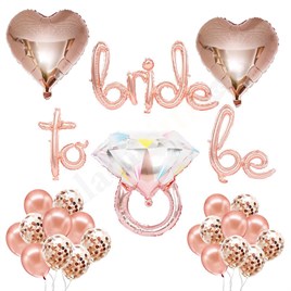 Bride To Be  El Yazısı, Tek Taş Yüzük Ve Kalp Folyo Balonlu Rose Gold Set