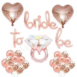 Bride To Be  El Yazısı, Tek Taş Yüzük Ve Kalp Folyo Balonlu Rose Gold Set