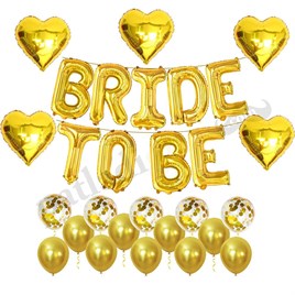 Bride To Be  Gold  Folyo Balon Seti, 5 Adet Kalp Folyo ve Lateks Balon