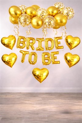 Bride To Be  Gold  Folyo Balon Seti, 5 Adet Kalp Folyo ve Lateks Balon