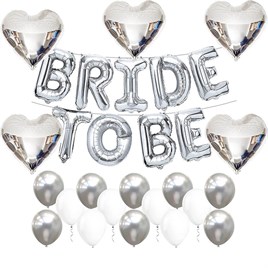 Bride To Be Gümüş Folyo Balon Seti, 5 Adet Kalp Folyo ve Lateks Balon