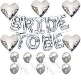 Bride To Be Gümüş Folyo Balon Seti, 5 Adet Kalp Folyo ve Lateks Balon