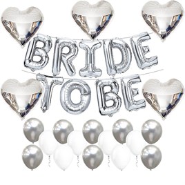 Bride To Be Gümüş Folyo Balon Seti, 5 Adet Kalp Folyo ve Lateks Balon