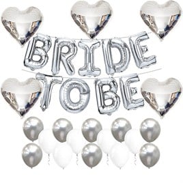 Bride To Be Gümüş Folyo Balon Seti, 5 Adet Kalp Folyo ve Lateks Balon