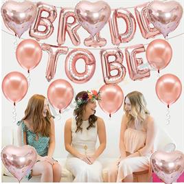 Bride To Be  Rose Gold  Folyo Balon Seti, 5 Adet Kalp Folyo ve Lateks Balon